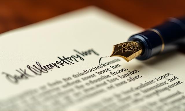 Close up of legal documents and a fountain pen